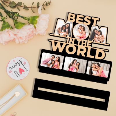 Best Mom in the World cutout wooden photo frame Customized With Your Memorable Photos Mothers Day Gift For Mom | Birthday Gift For Mom
